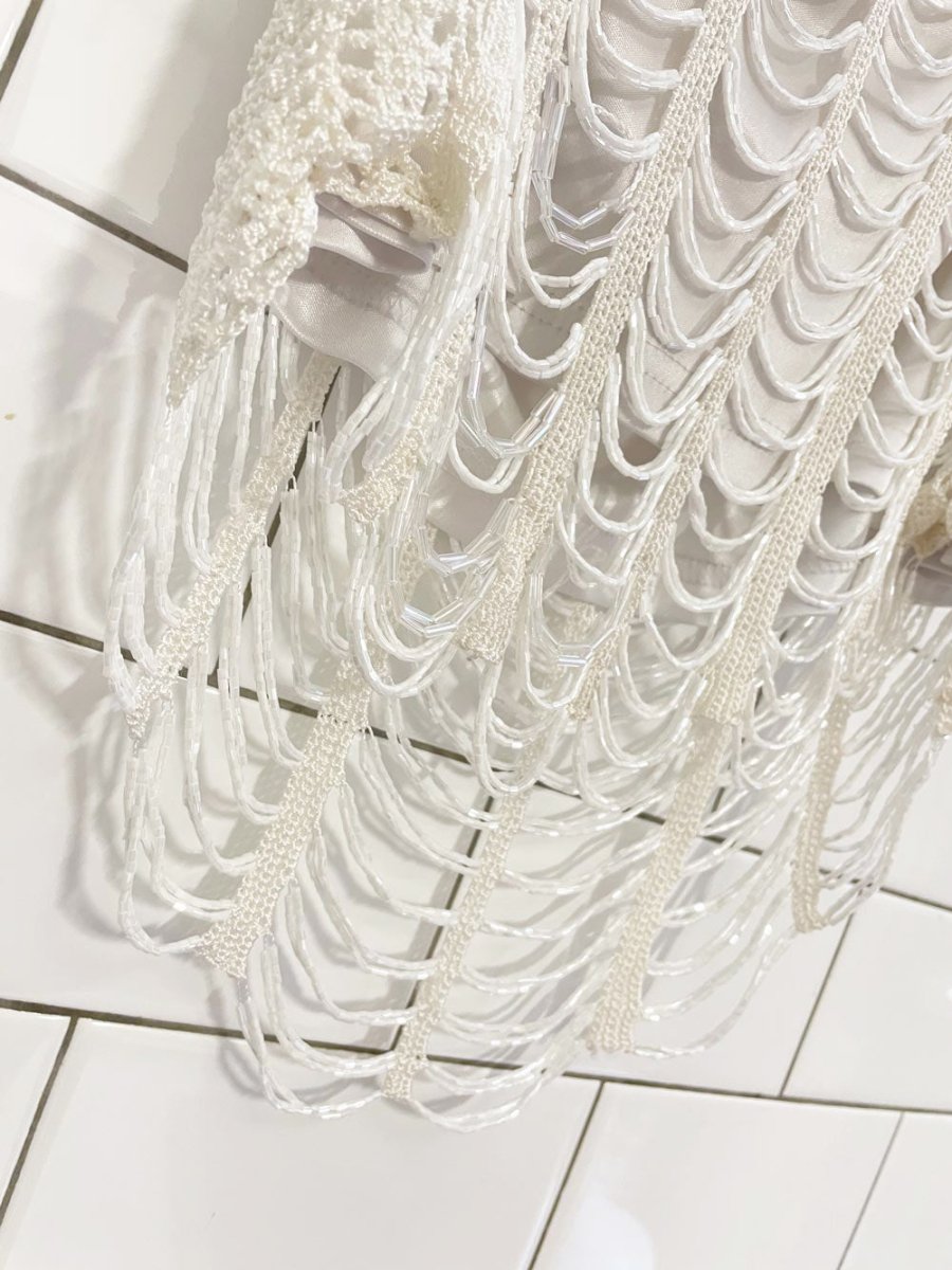 y2k crochet drape beaded halter top - good market thrift store