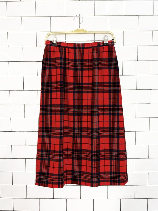 vintage 80s pendleton 100% wool leslie tartan midi skirt | made in usa - good market thrift store