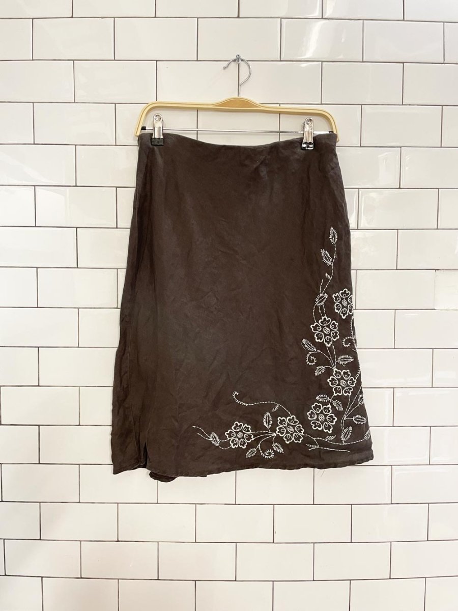 vintage 00s mantles embroidered linen skirt - good market thrift store