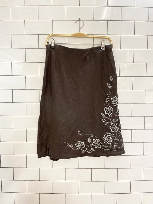 vintage 00s mantles embroidered linen skirt - good market thrift store