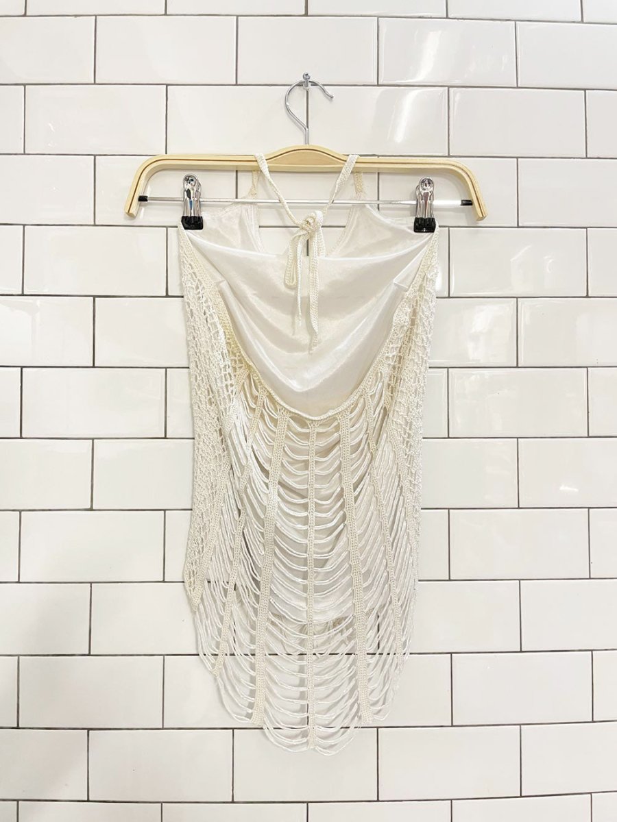 y2k crochet drape beaded halter top - good market thrift store