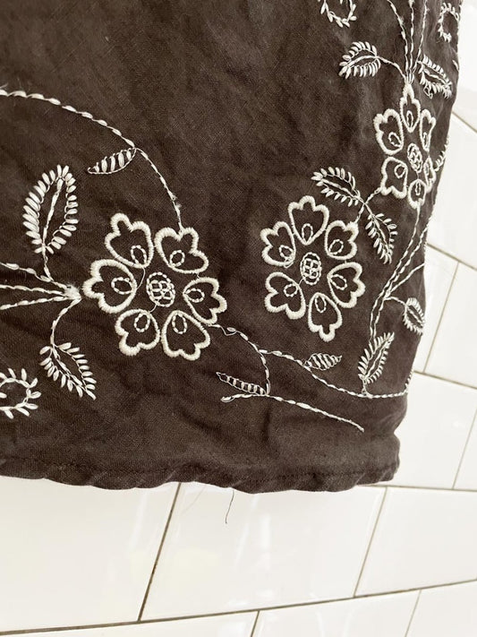 vintage 00s mantles embroidered linen skirt - good market thrift store