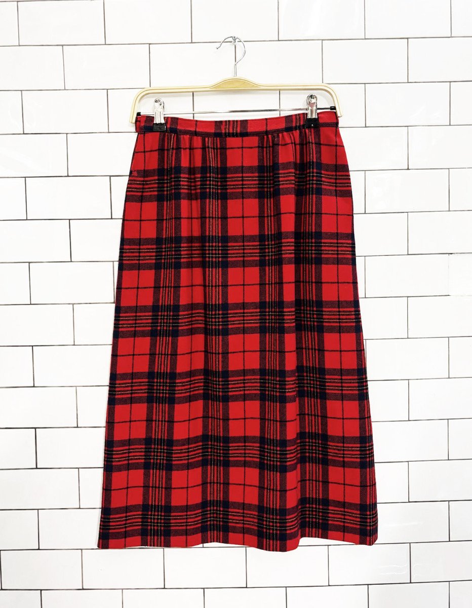 vintage 80s pendleton 100% wool leslie tartan midi skirt | made in usa - good market thrift store