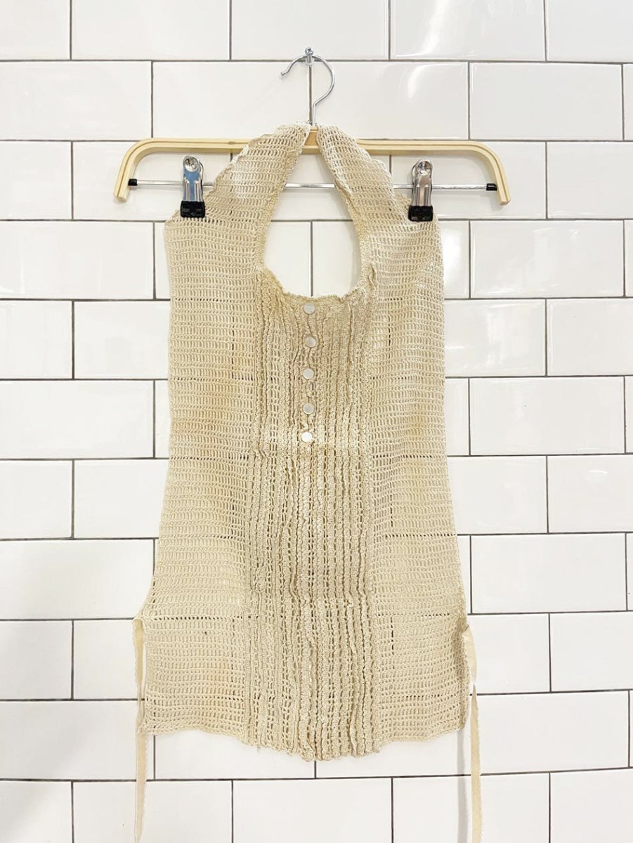 antique crochet knit tuxedo bib halter | handmade - good market thrift store