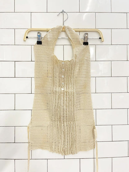 antique crochet knit tuxedo bib halter | handmade - good market thrift store
