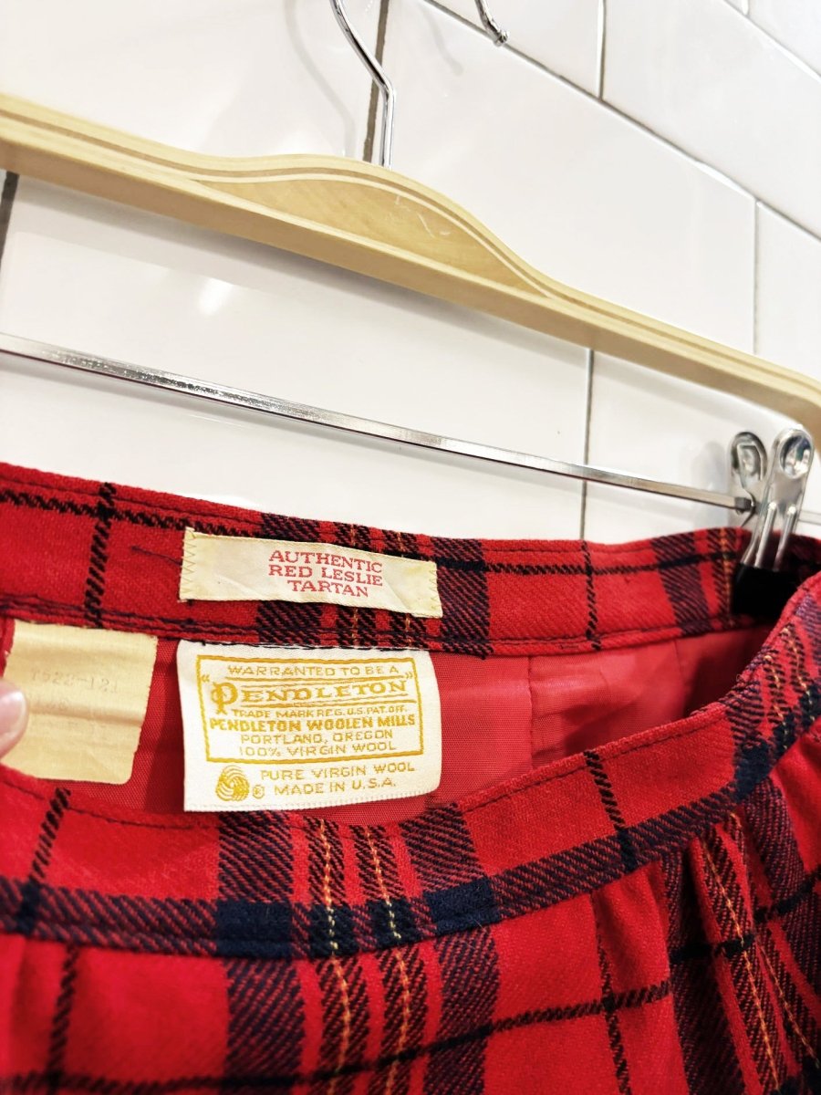 vintage 80s pendleton 100% wool leslie tartan midi skirt | made in usa - good market thrift store