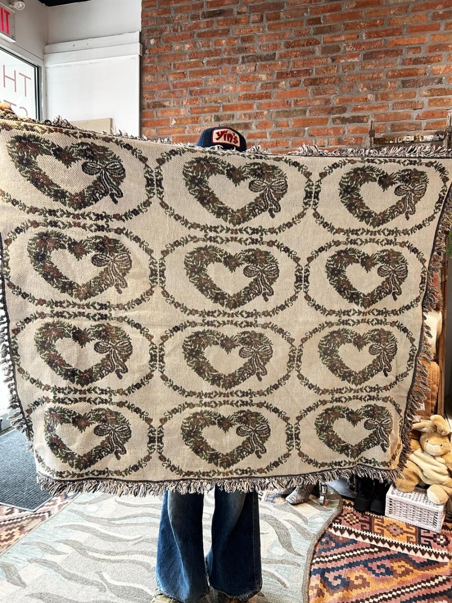 vintage woven floral heart throw blanket - good market thrift store