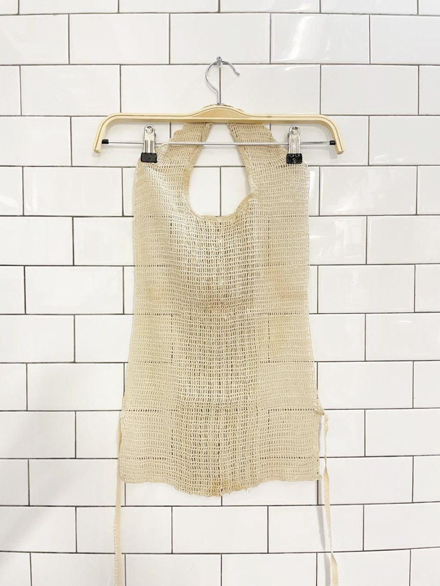 antique crochet knit tuxedo bib halter | handmade - good market thrift store