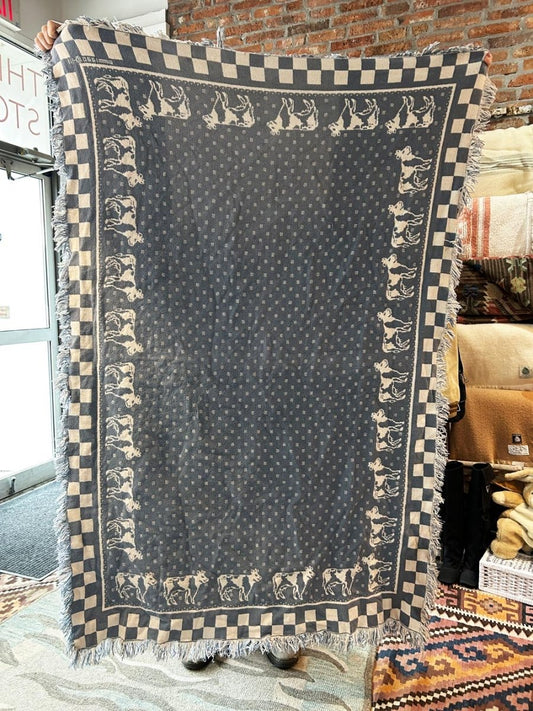 vintage 90s checkered country cow woven throw blanket - good market thrift store