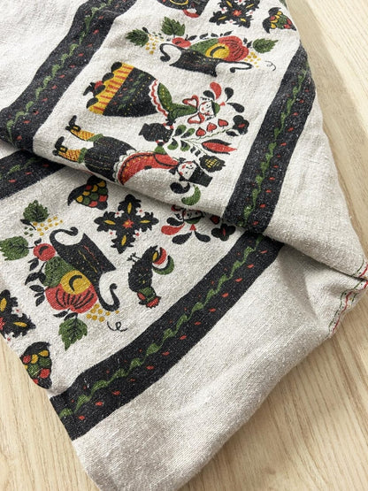 vintage pennsylvania dutch linen table cloth - good market thrift store