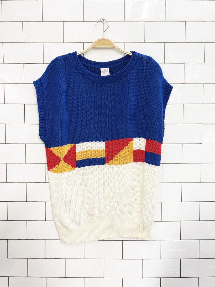 vintage 80s bay club nautical flag knit sweater vest | catalina - good market thrift store