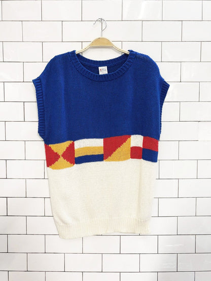 vintage 80s bay club nautical flag knit sweater vest | catalina - good market thrift store