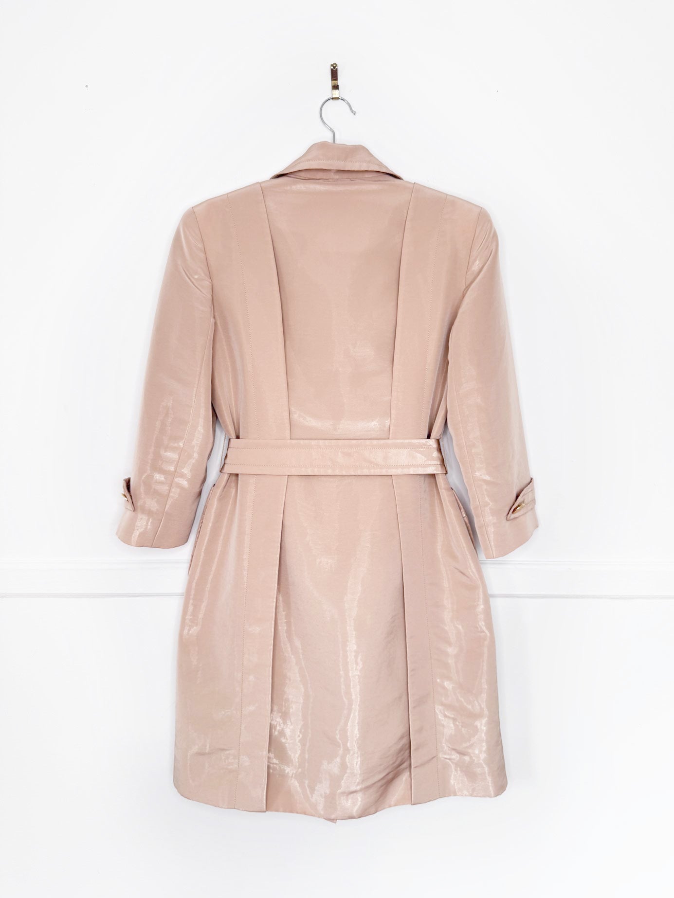ports light shine belted short trench coat