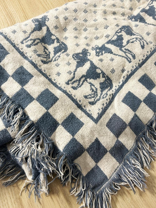 vintage 90s checkered country cow woven throw blanket - good market thrift store