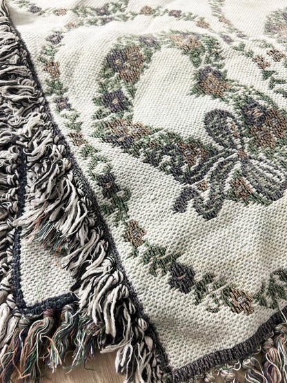 vintage woven floral heart throw blanket - good market thrift store