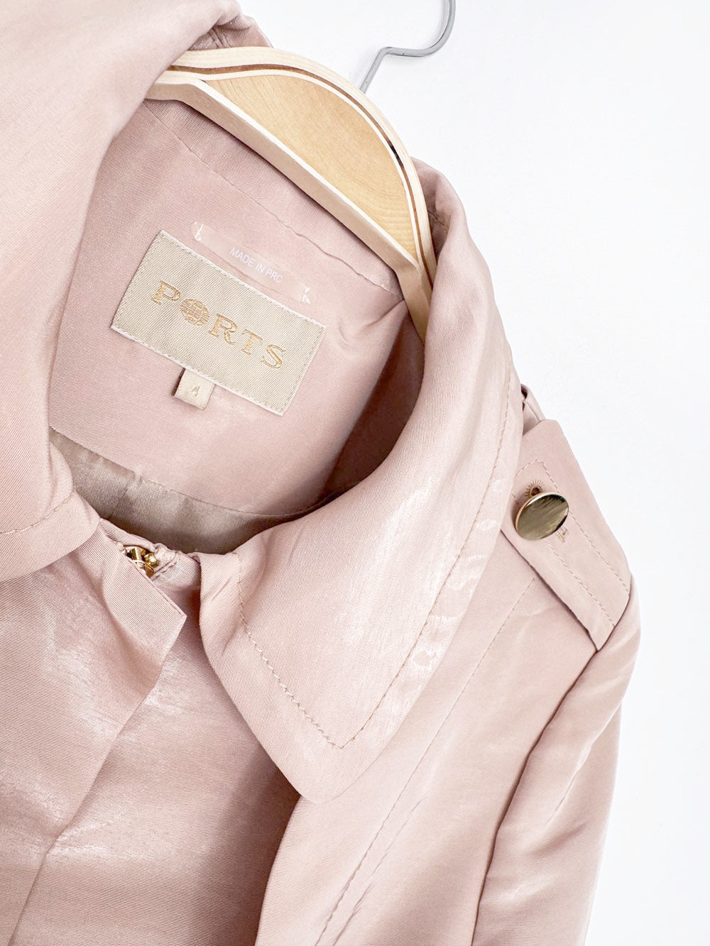 ports light shine belted short trench coat