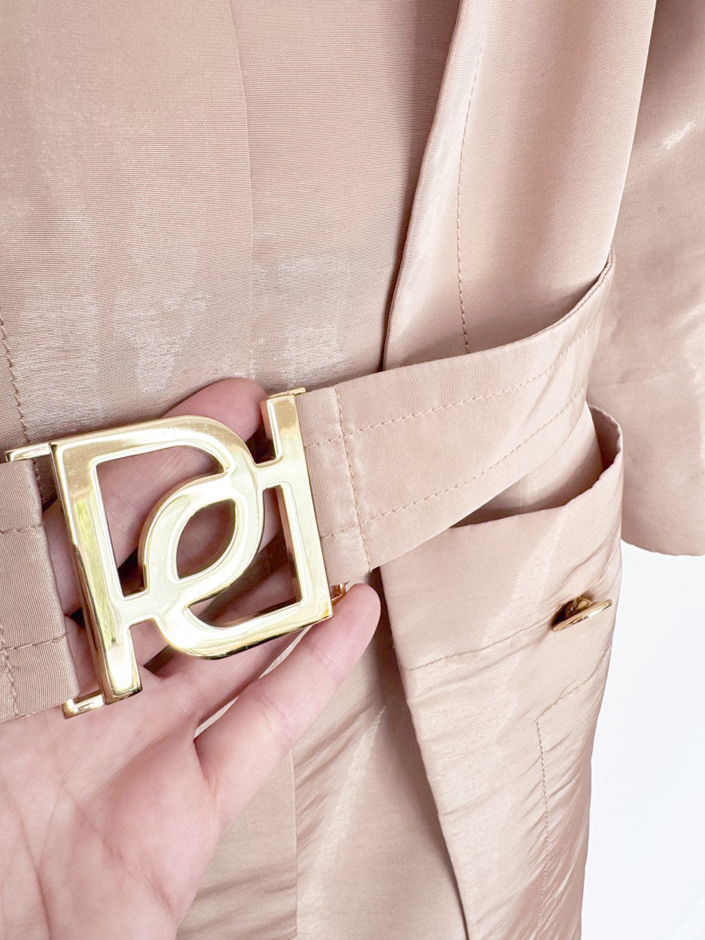 ports light shine belted short trench coat