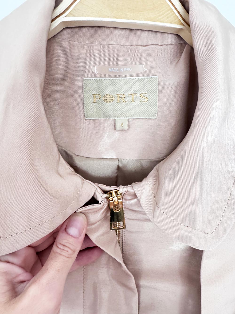 ports light shine belted short trench coat