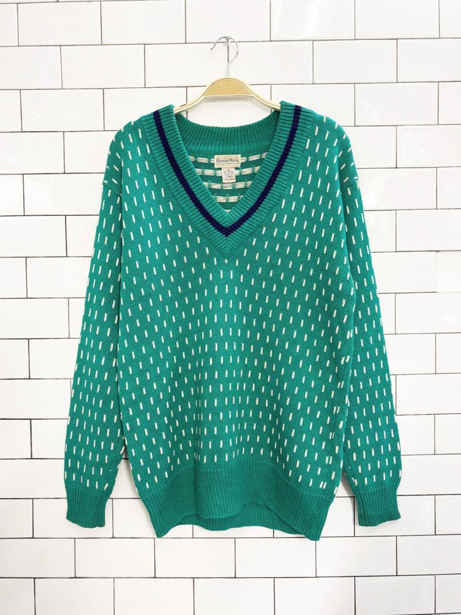 vintage 80s boundary waters ramie - cotton birdseye v - neck sweater | tennis prep - good market thrift store