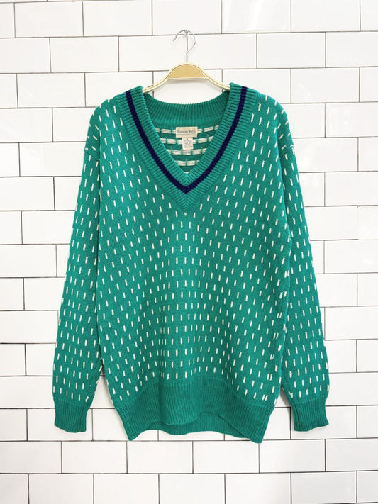 vintage 80s boundary waters ramie - cotton birdseye v - neck sweater | tennis prep - good market thrift store