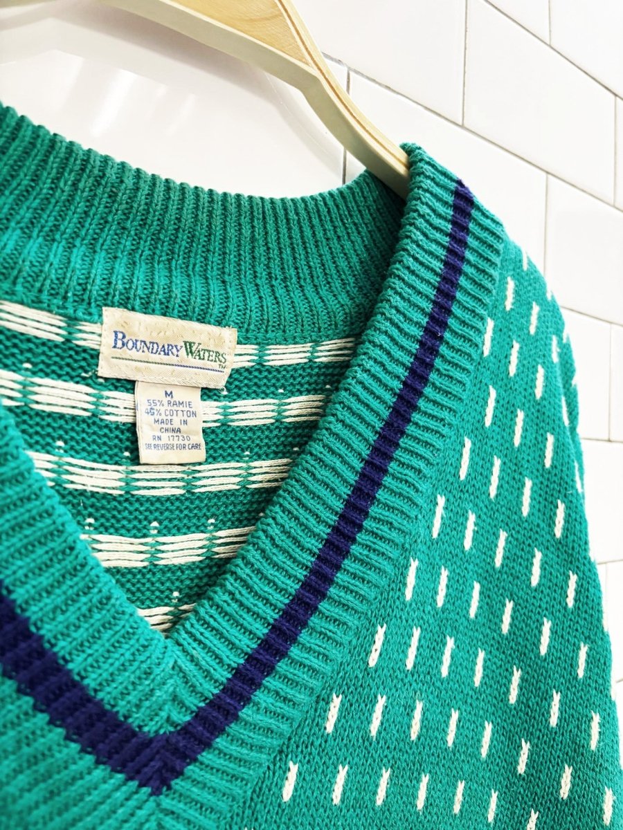 vintage 80s boundary waters ramie - cotton birdseye v - neck sweater | tennis prep - good market thrift store