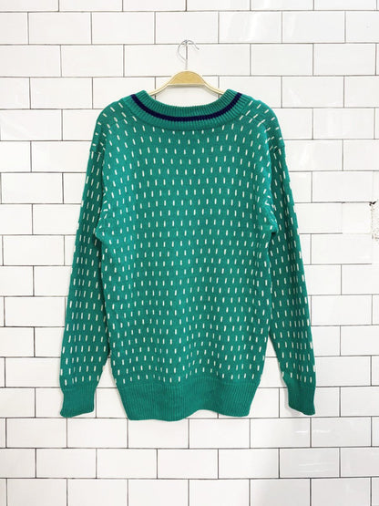 vintage 80s boundary waters ramie - cotton birdseye v - neck sweater | tennis prep - good market thrift store