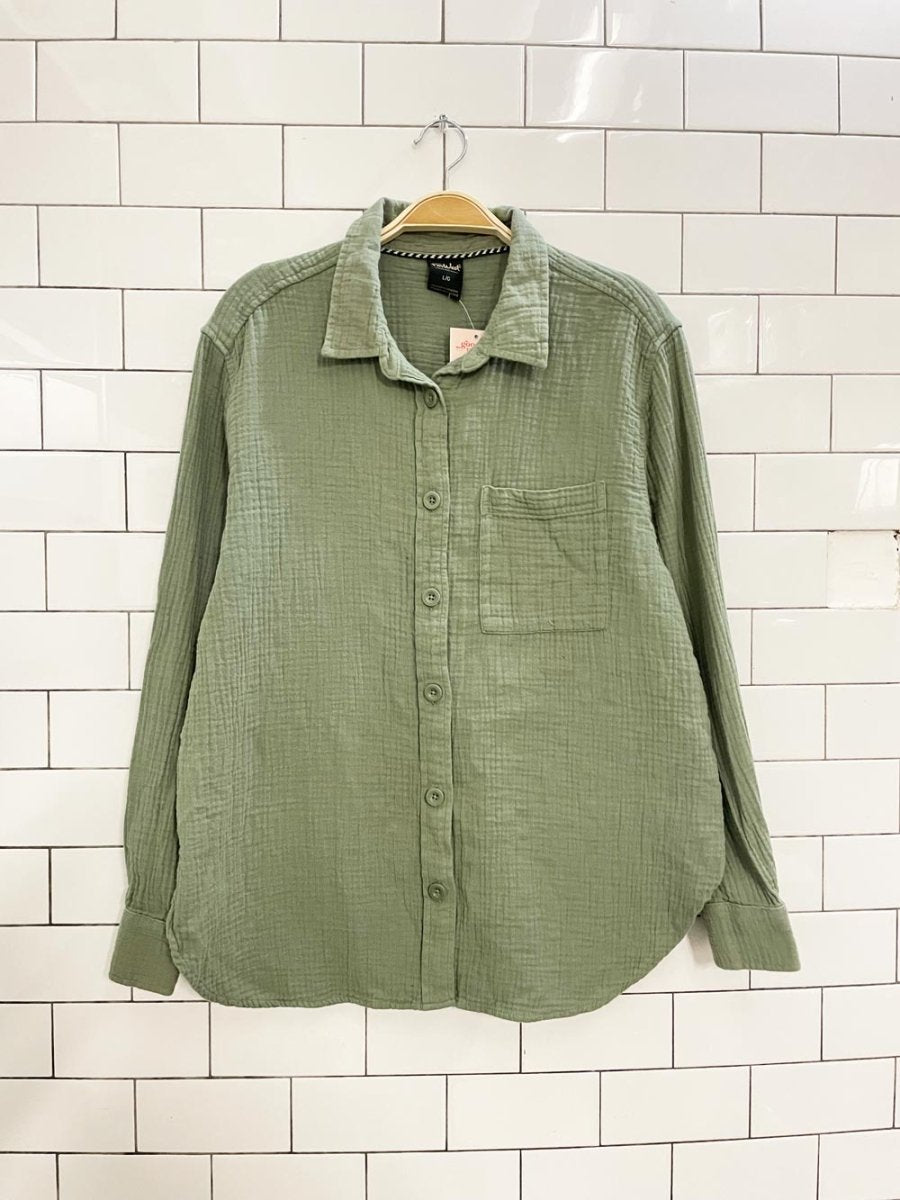 far west sage green gauze cotton shirt - good market thrift store