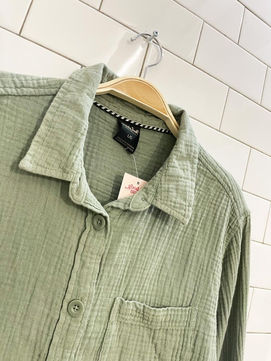 far west sage green gauze cotton shirt - good market thrift store
