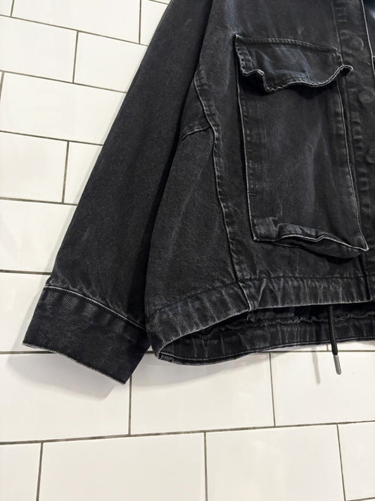 garage oversized boxy denim cargo jacket - good market thrift store