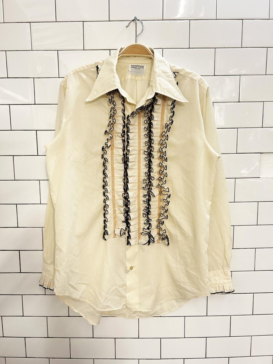vintage 70s glenbury formal clothes ruffled tuxedo shirt - good market thrift store