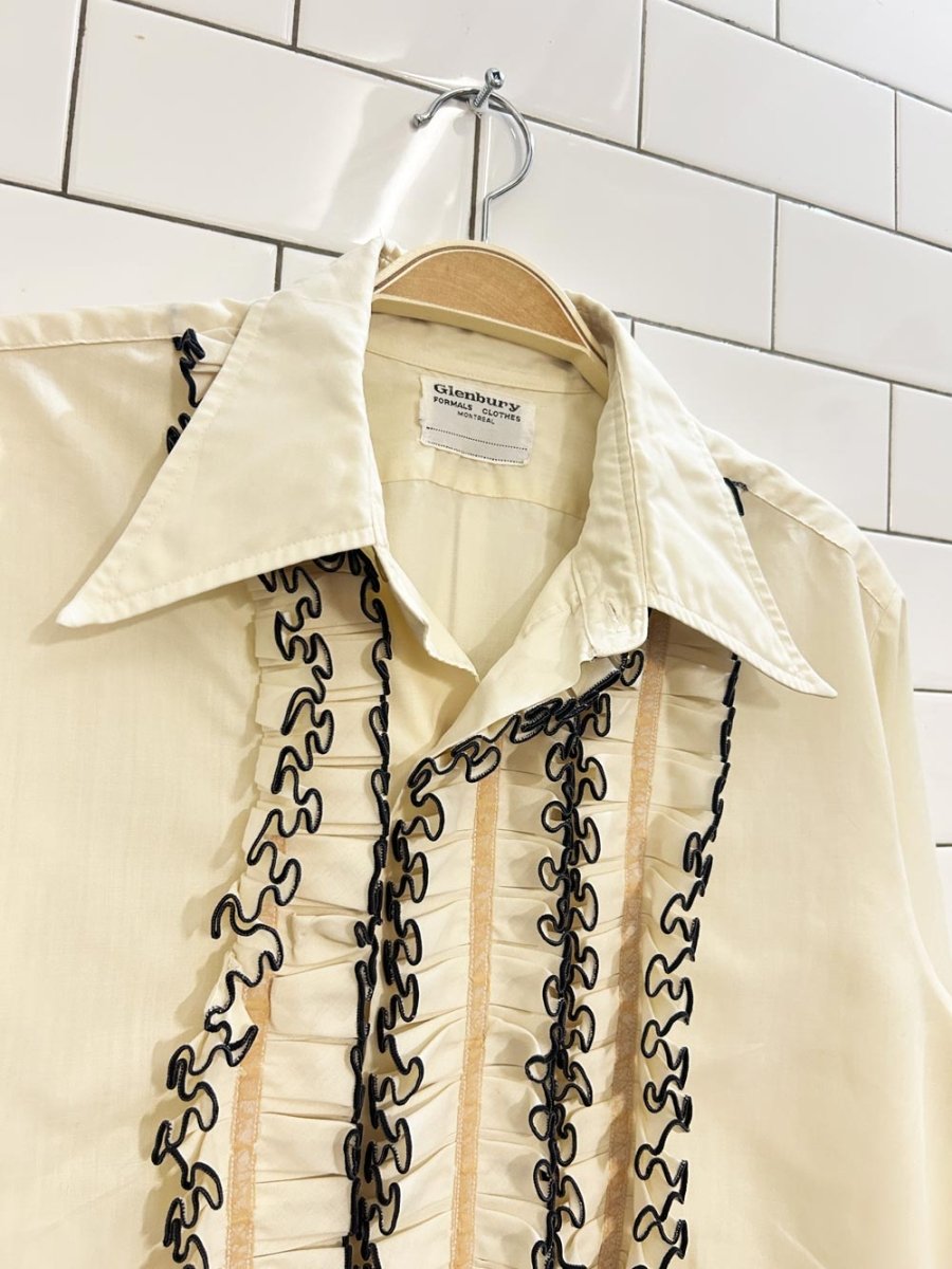 vintage 70s glenbury formal clothes ruffled tuxedo shirt - good market thrift store