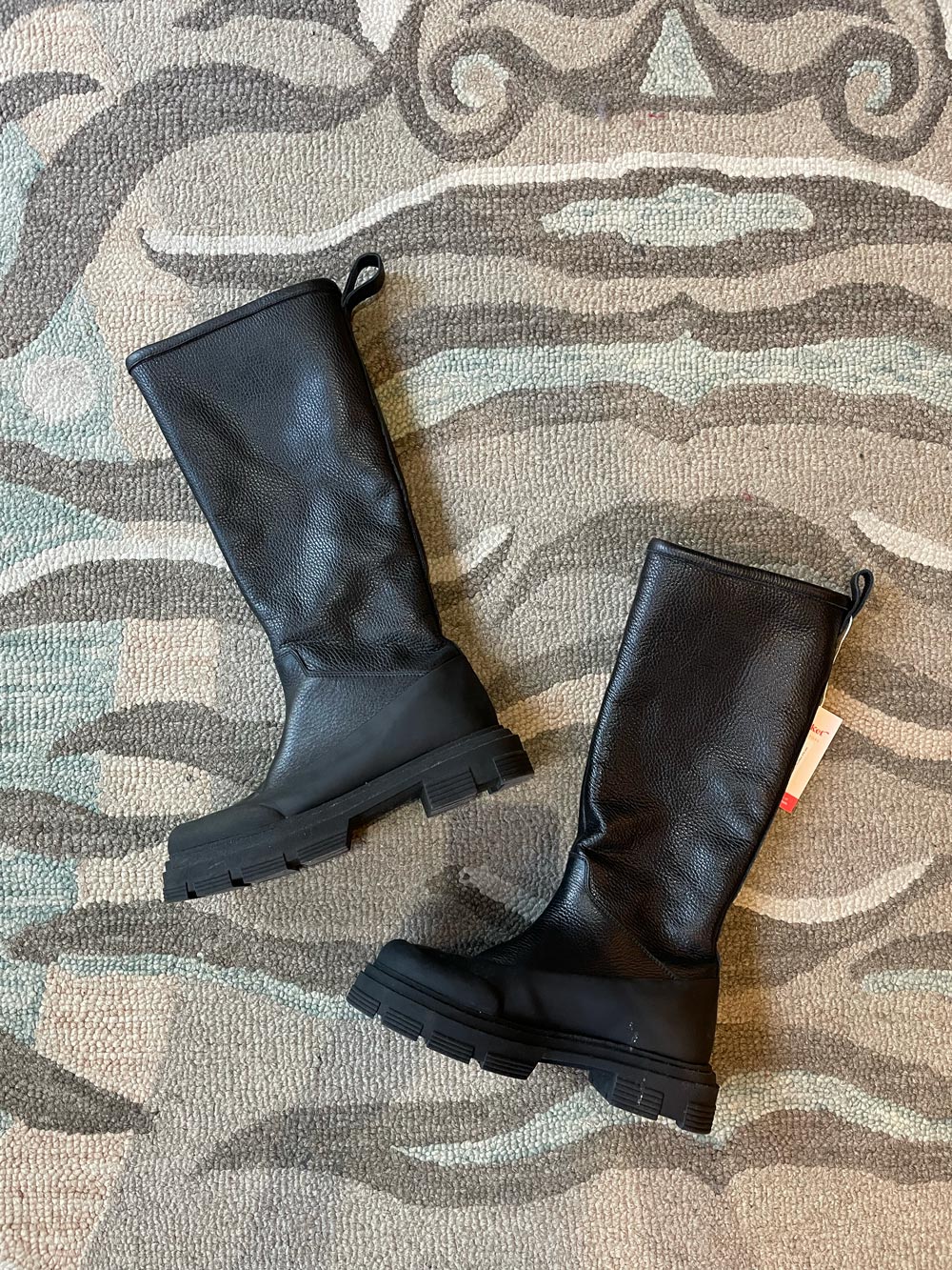 zara faux shearling lined tall leather chunky boots