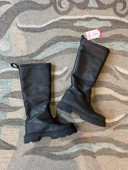zara faux shearling lined tall leather chunky boots