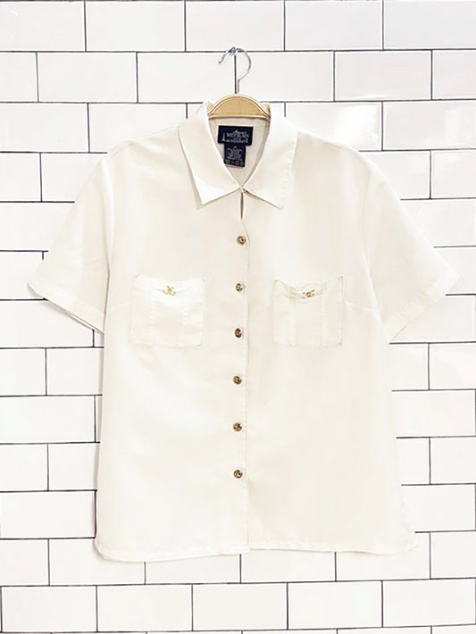 vintage la redoute gold button poly blouse