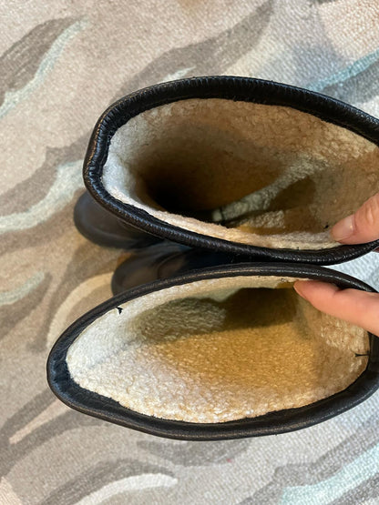 zara faux shearling lined tall leather chunky boots