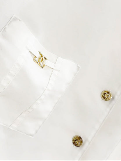 vintage la redoute gold button poly blouse