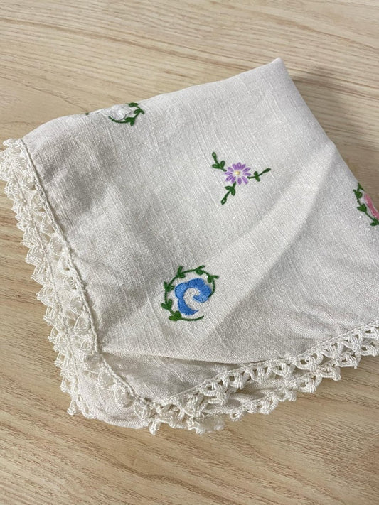 vintage hand - embroidered linen table cloth - good market thrift store