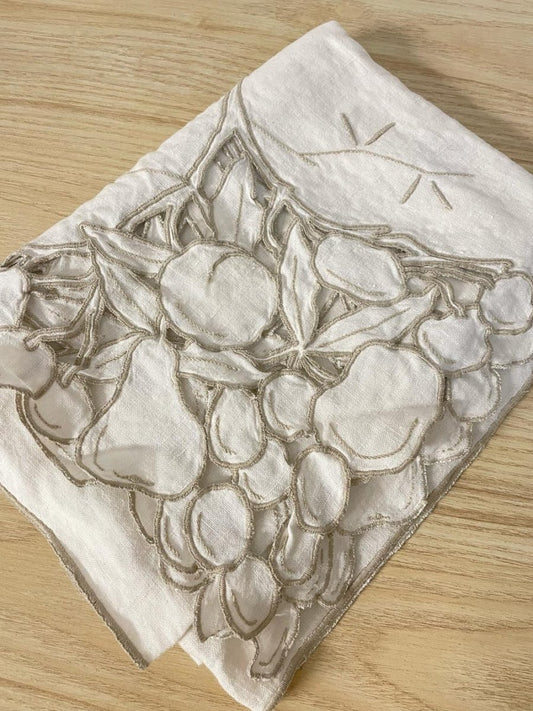 vintage embroidered cut out linen table cloth - good market thrift store
