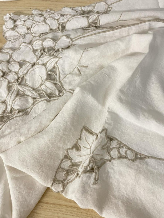 vintage embroidered cut out linen table cloth - good market thrift store