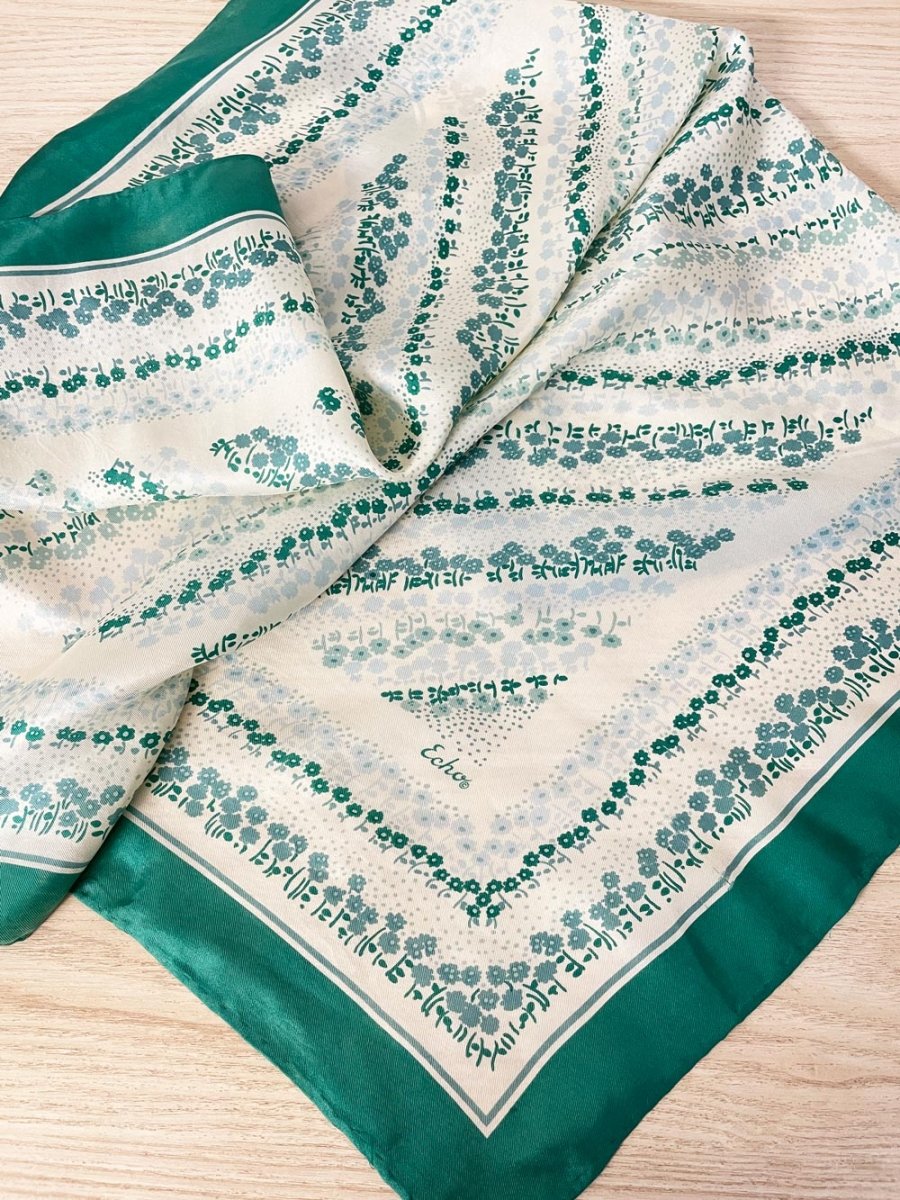 vintage echo 100% silk xl square scarf | hand - rolled edge - good market thrift store