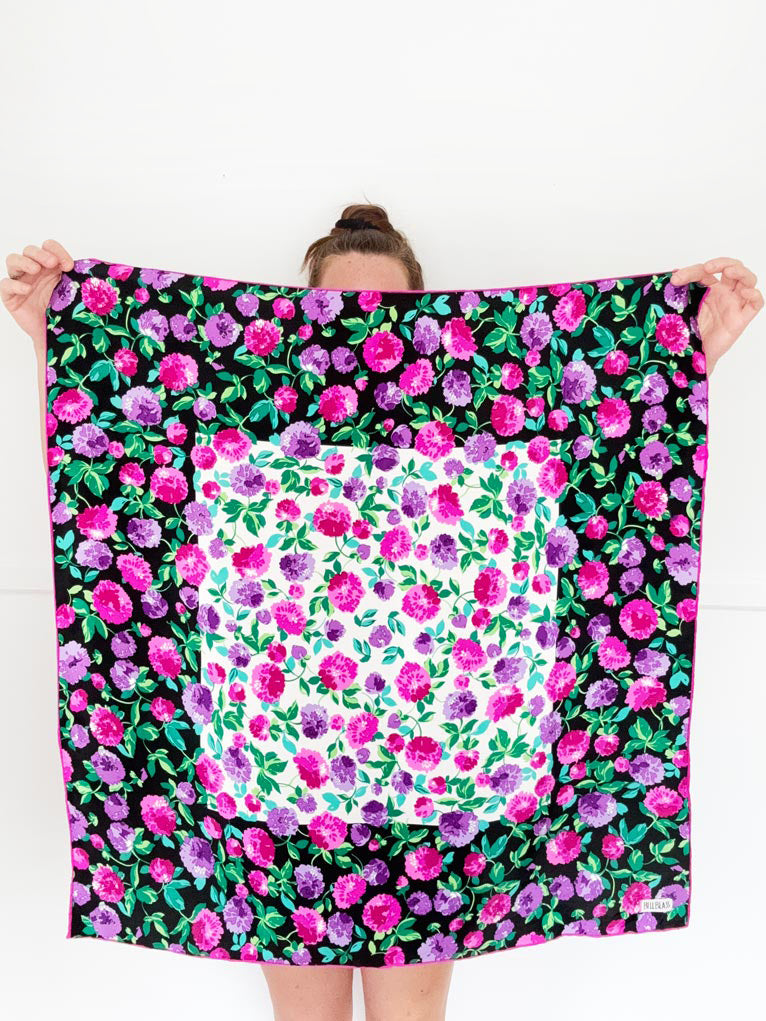 vintage bill blass 100% silk floral xl square scarf | hand-rolled edge