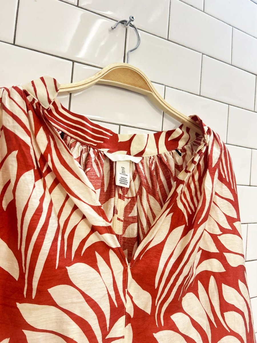 h&m tropical balloon sleeve blouse - good market thrift store