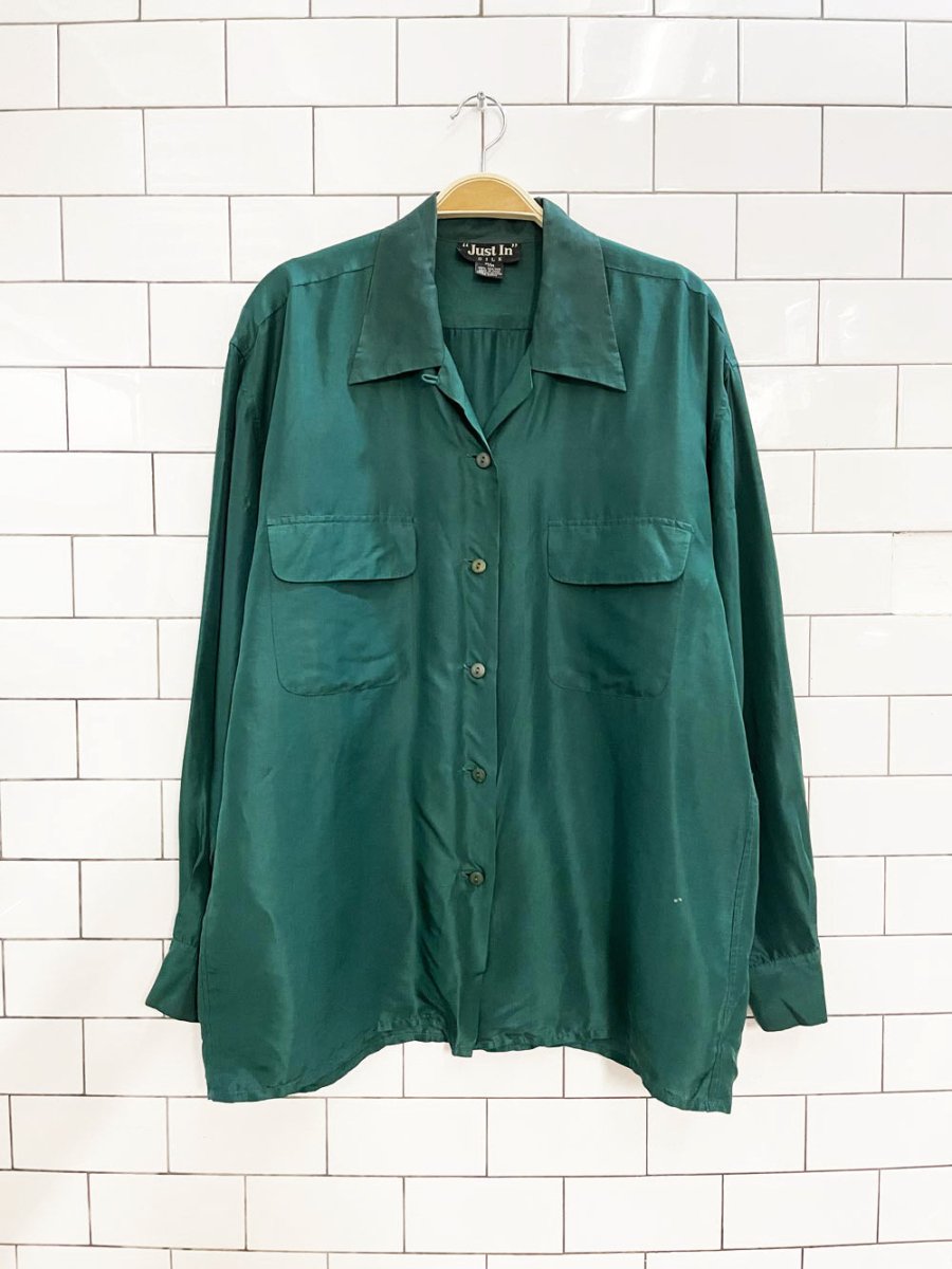 vintage just in 100% silk double pocket shirt - good market thrift store