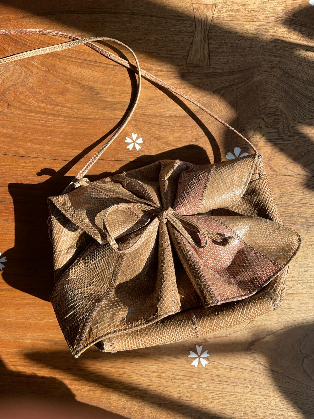 vintage snakeskin leather bow purse