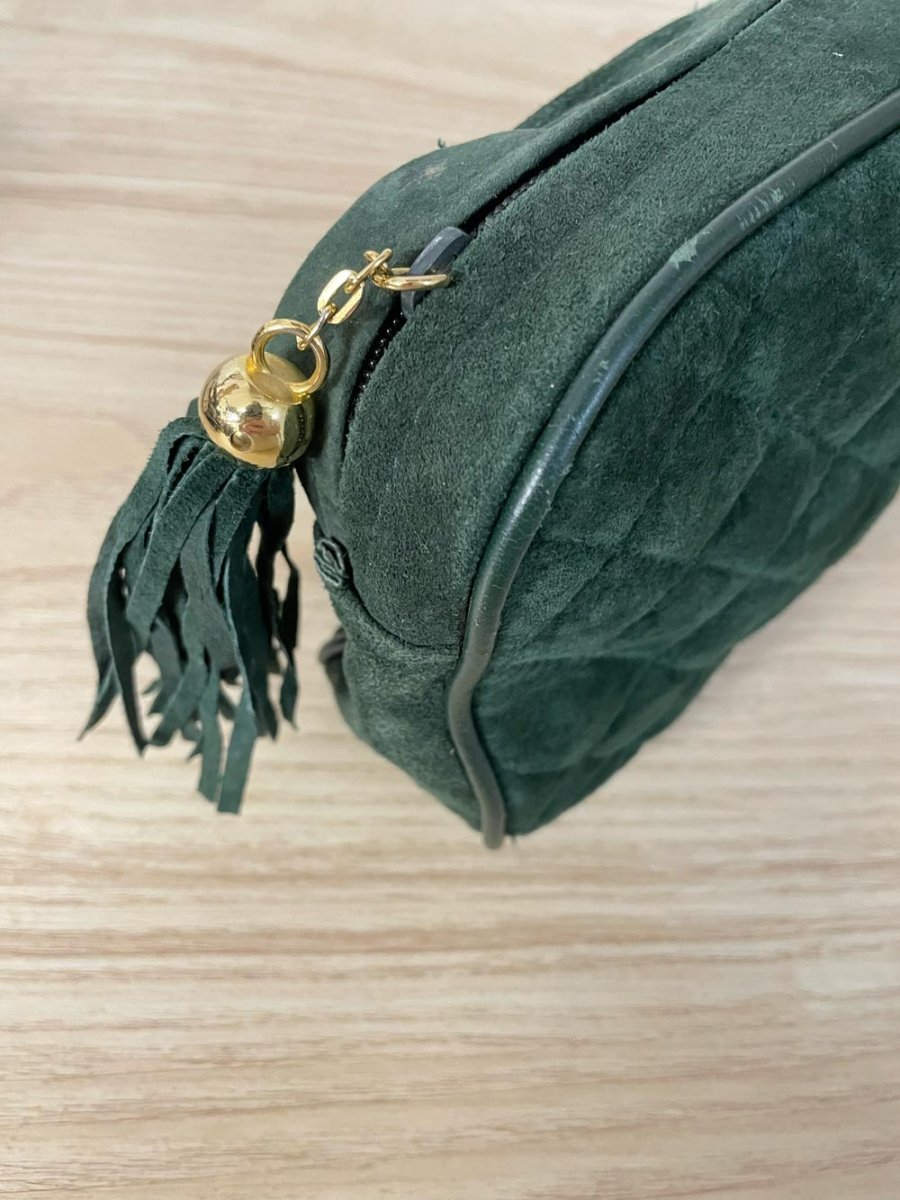 vintage quilted suede tassel toiletry bag - good market thrift store