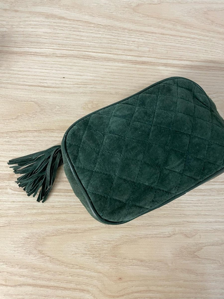 vintage quilted suede tassel toiletry bag - good market thrift store