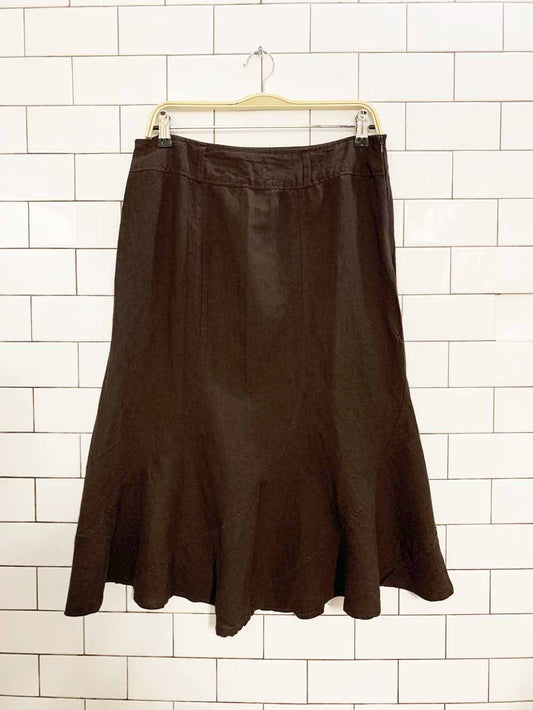 y2k chapter one linen-blend tulip hem midi skirt