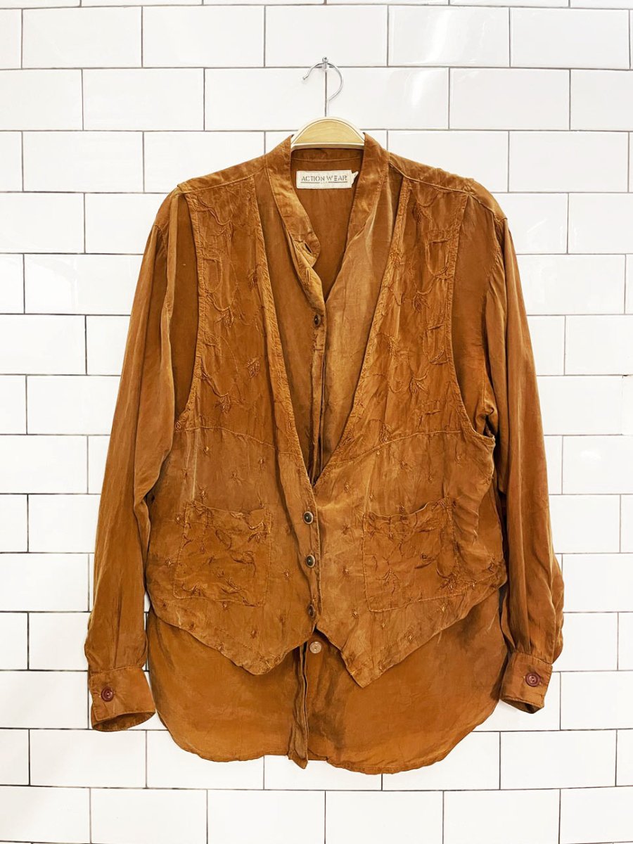 vintage 90s action wear USA embroidered vest oversized shirt - good market thrift store