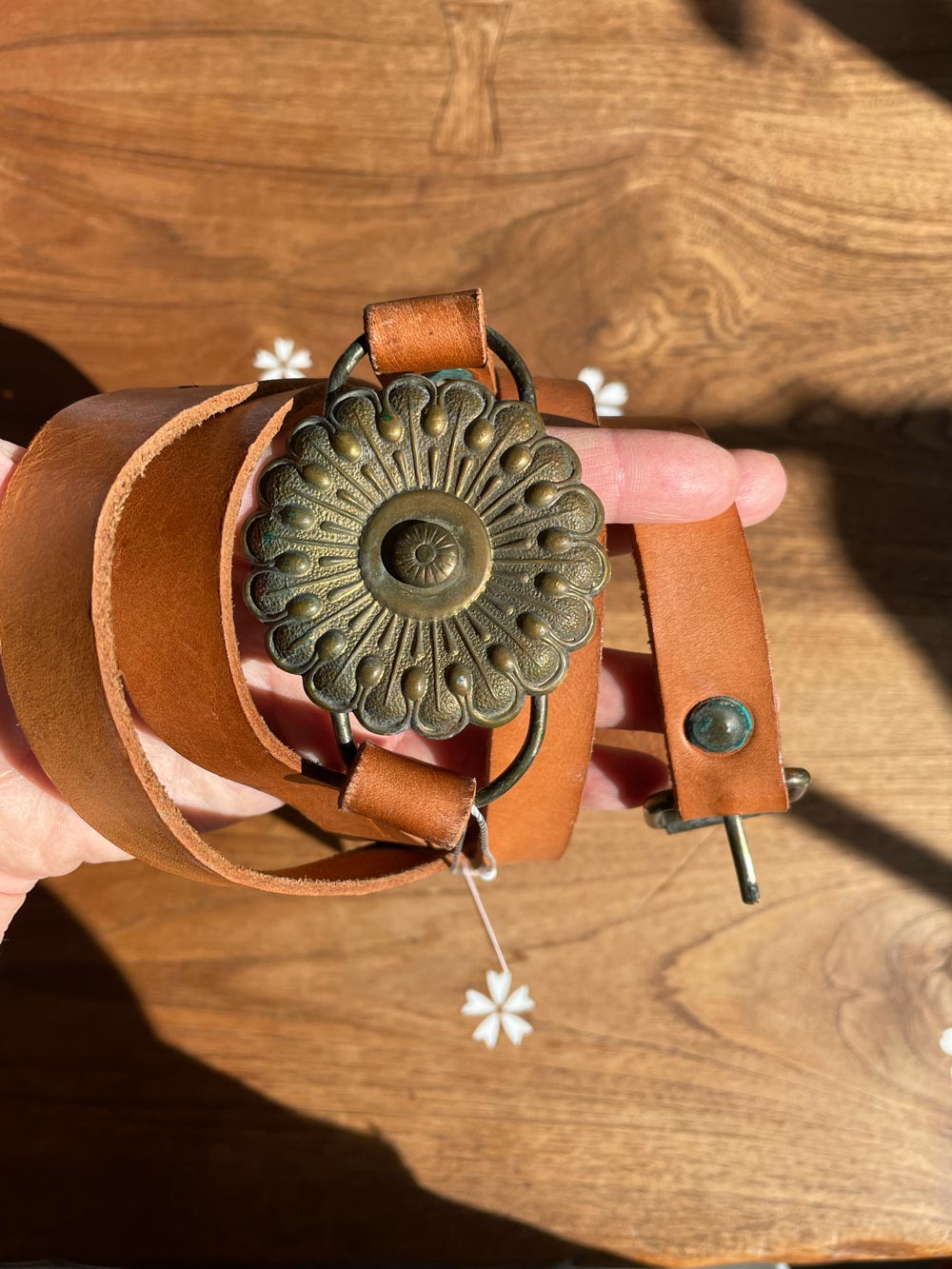 vintage leather wrap around flower belt