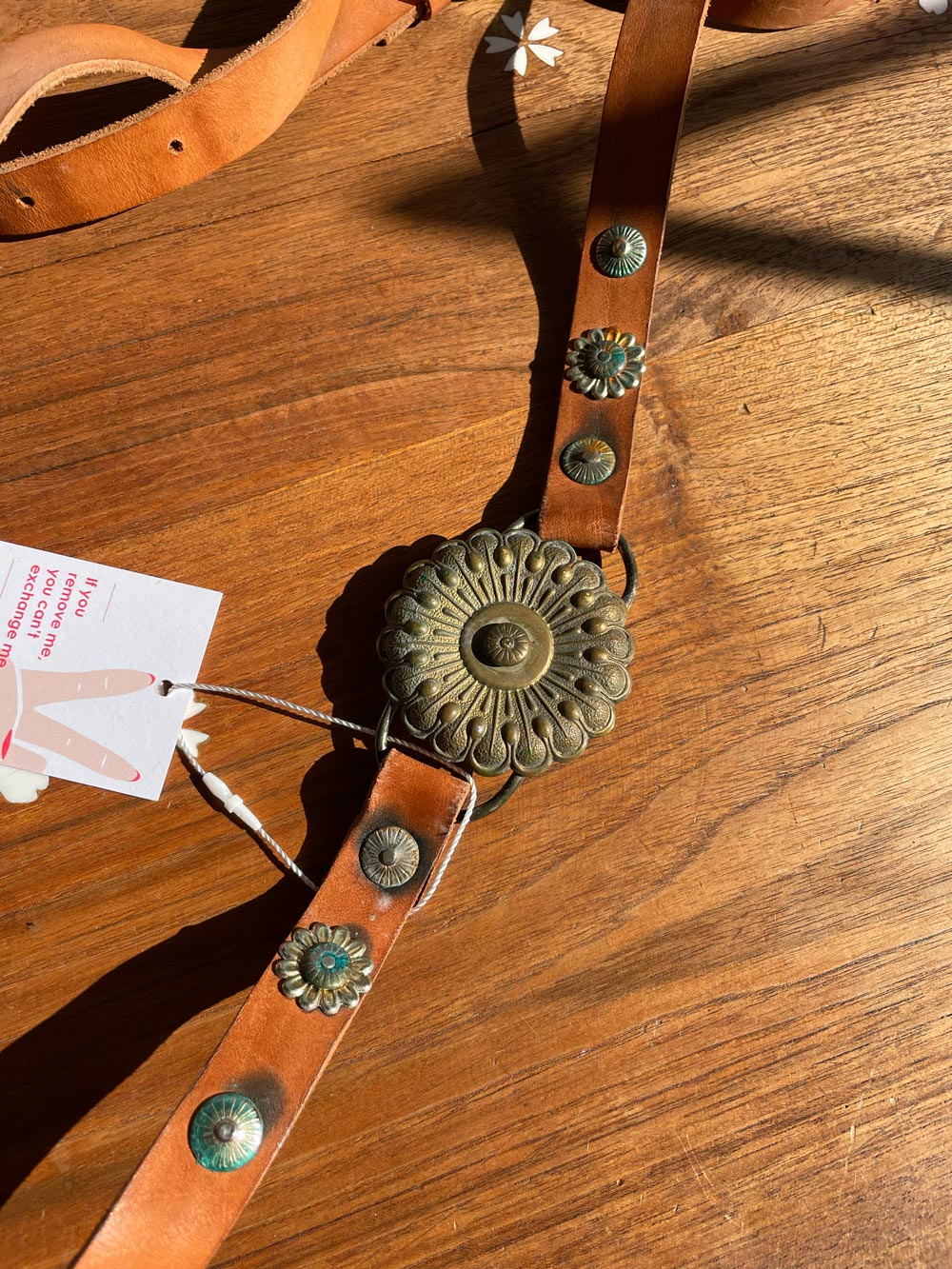 vintage leather wrap around flower belt